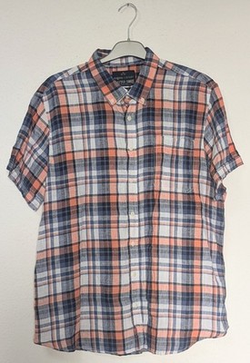 Angelo Litrico kariertes Leinenhemd 43/44/XL Slimfit Blau/Orange 