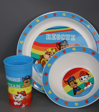 PAW Patrol Kids Tableware Set  3 Piece Reusable PP Plate, Bowl  Cup Set