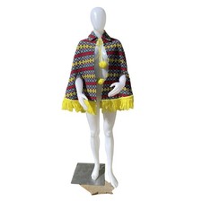 Vintage Southwestern Geometric Cape Poncho Fringe Boho Festival Retro Tribal