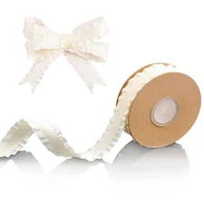 Beige Ruffled Satin Ribbon, 10 Yards Double Face Satin Ribbon Silk ribbon wit...