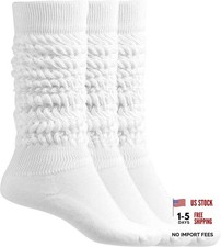 3 Pairs Women White Slouch Scrunch Socks Size 5-11  Soft Retro Long Boot Knee
