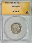 1937-D Buffalo Nickel, ANACS MS-62
