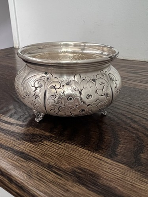 #ad Antique Vintage Continental European 800 Silver Footed Bowl Floral 112g $325.00
