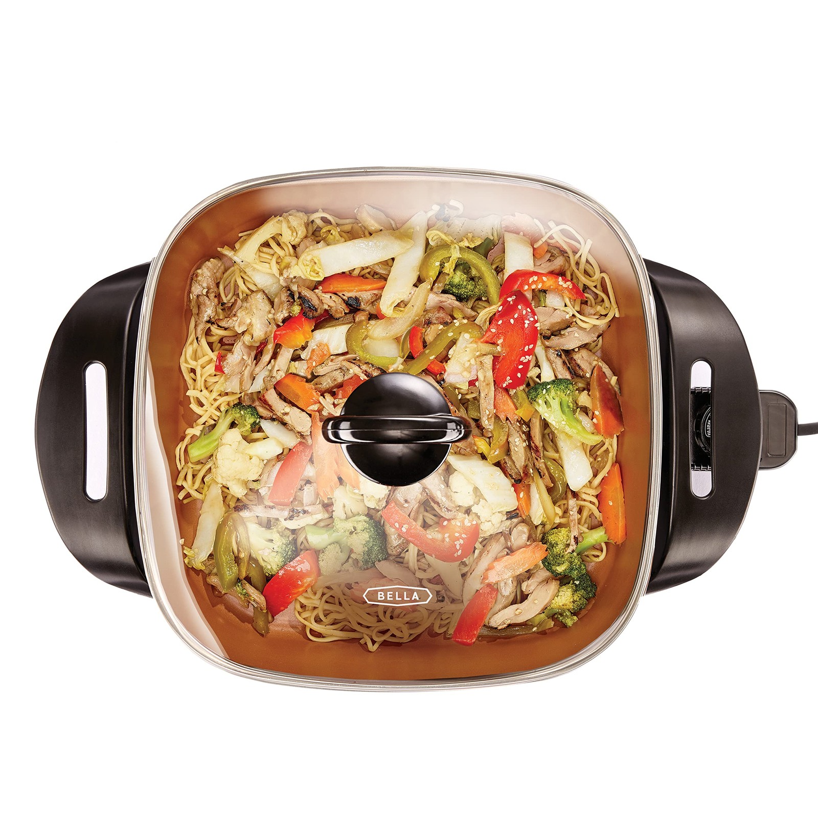 BELLA Electric Skillet and Frying Pan with Glass Lid, 30 x 37 x 12 cm, Copper