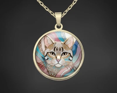 Halskette Kette Mit Anhänger Edelstahl Gold Bunt Katze Geschenk Frau Mädchen - Bild 1 von 4