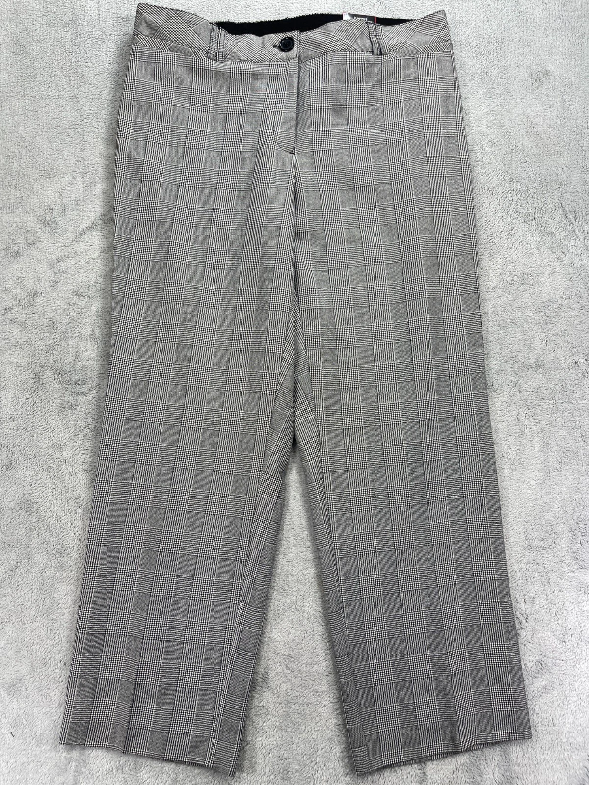 Avenue No Gap Waist Pants Women 14 Average Gray Houndstooth Stretch Straight Leg