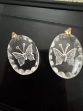glass butterfly pendant Or Earrings Cut Pattern On One Side, Bojo
