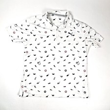 Puma Men's Printed Polo Shirt White Graphic Design Short Sleeve Size M