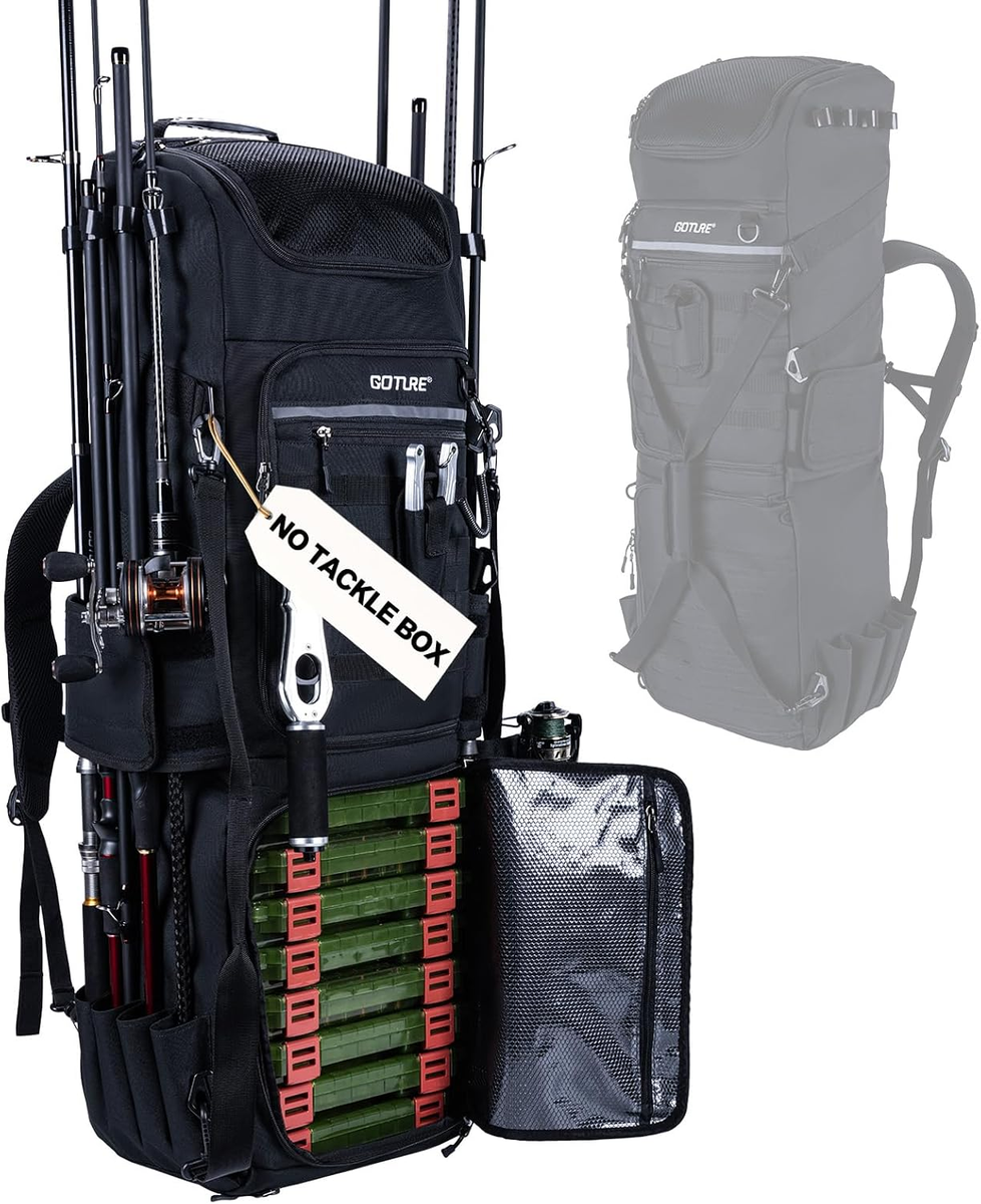 backpack tackle boxes 8 boxes 116L Fishing Backpack with 8 Rod Holders & Tackle Storage Organizer
