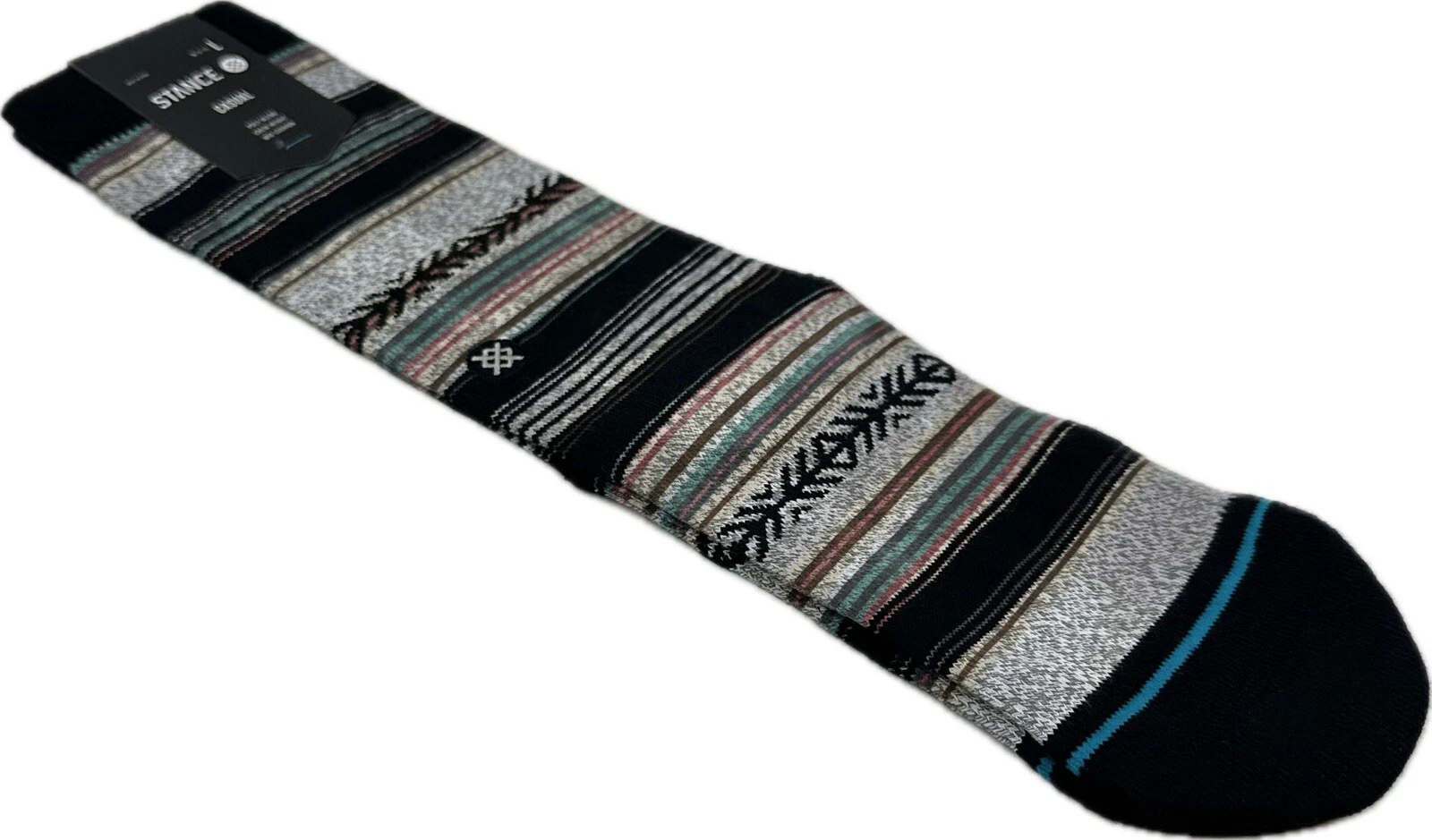 Stance Adult Turquoise Crew Cotton Cushion Stripe Reykir Casual Socks Sz L 9-13