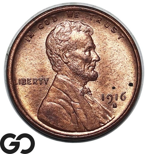 1916-S Lincoln Cent Wheat Penny, RED, Near Gem BU++ RD Better Date