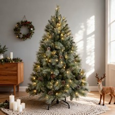 4 FT Prelit Artificial Snow Tips Christmas Tree With 150 Lights 32 Pinecones