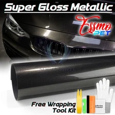 ESSMO PET Super Gloss Metallic Black Car Vehicle Vinyl Wrap Decal Like Paint