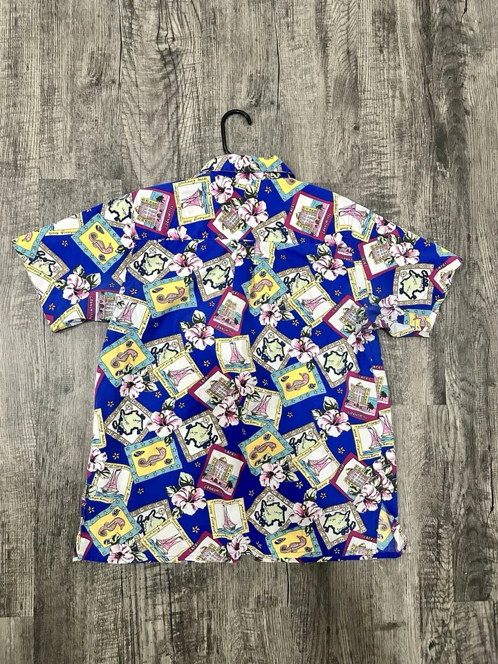 Синяя и белая винтажная гавайская рубашка с ретро вибрацией #HawaiianShirt - Изображение 4 из 4