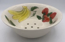 Vtg Pottery Fruit Colander Strainer Hand Painted Ceramic