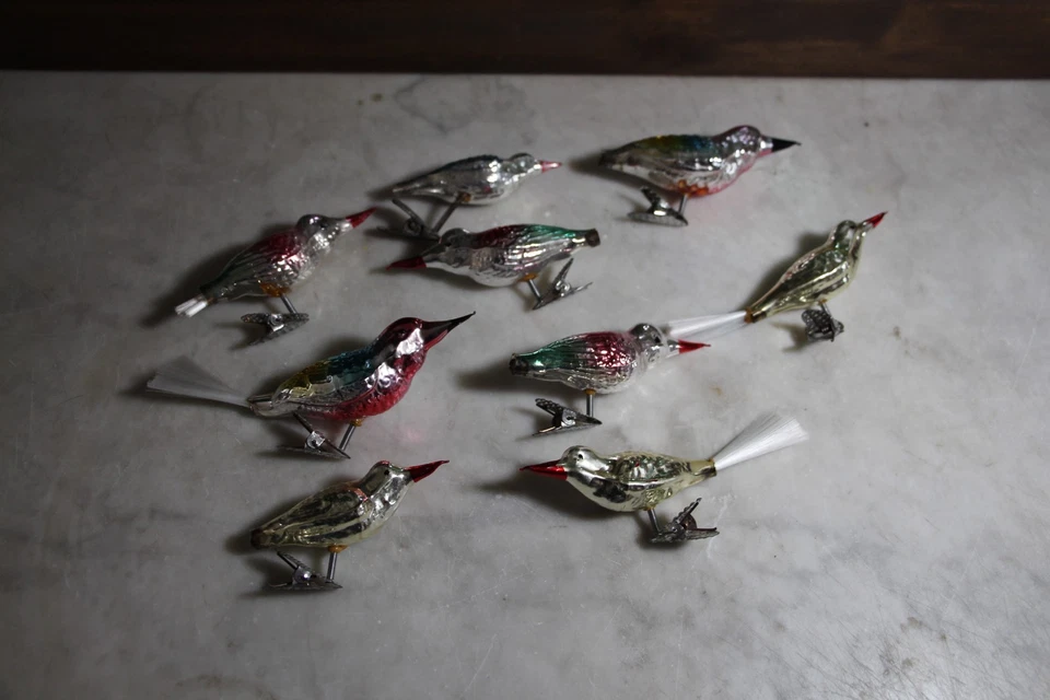 Early Mercury Glass Clip-On Bird Ornaments Lot of 9 - Image 2 of 2