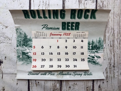 VTG 1958 Calendar Rolling Rock Premium Beer Brewed W/Pure Mountain Spring Water