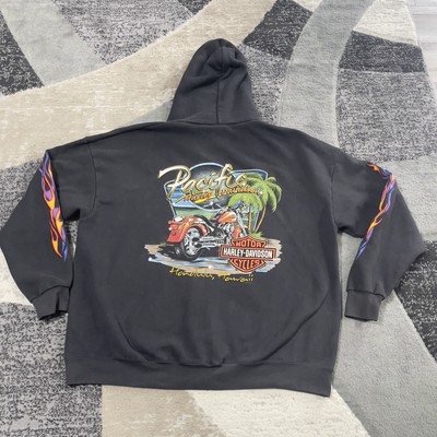 VTG Harley Davidson Zip Up Jacket Hoodie Men 2XL  Black Hawaii Flame Sleeves Y2K