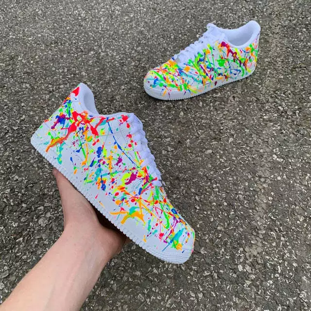 🎨 Air Force 1 Custom Paint Splatter All Colors 🎨 White Shoes Men Womens  Kids