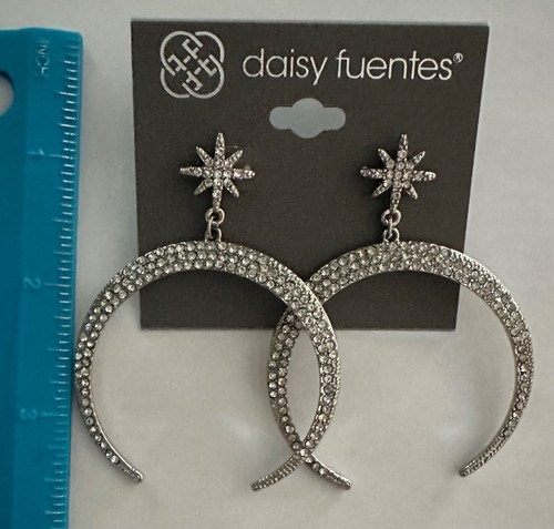 Daisy Fuentes Rhinestone Dangle Earrings Silver Tone NEW - Picture 3 of 5