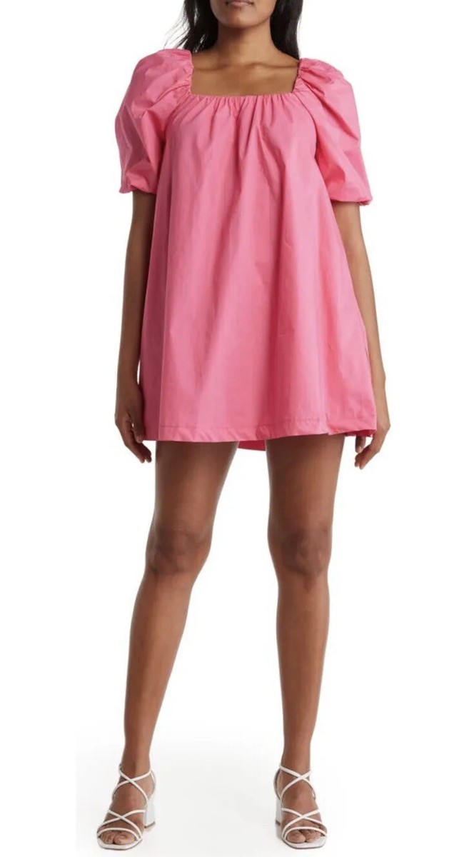 hot pink puff sleeve dress Sweetheart Sleeves Satin Mermaid Prom Hot pink mini dress Lined Jacquard fabric Cut PINKO puff-sleeve Flared Dress |