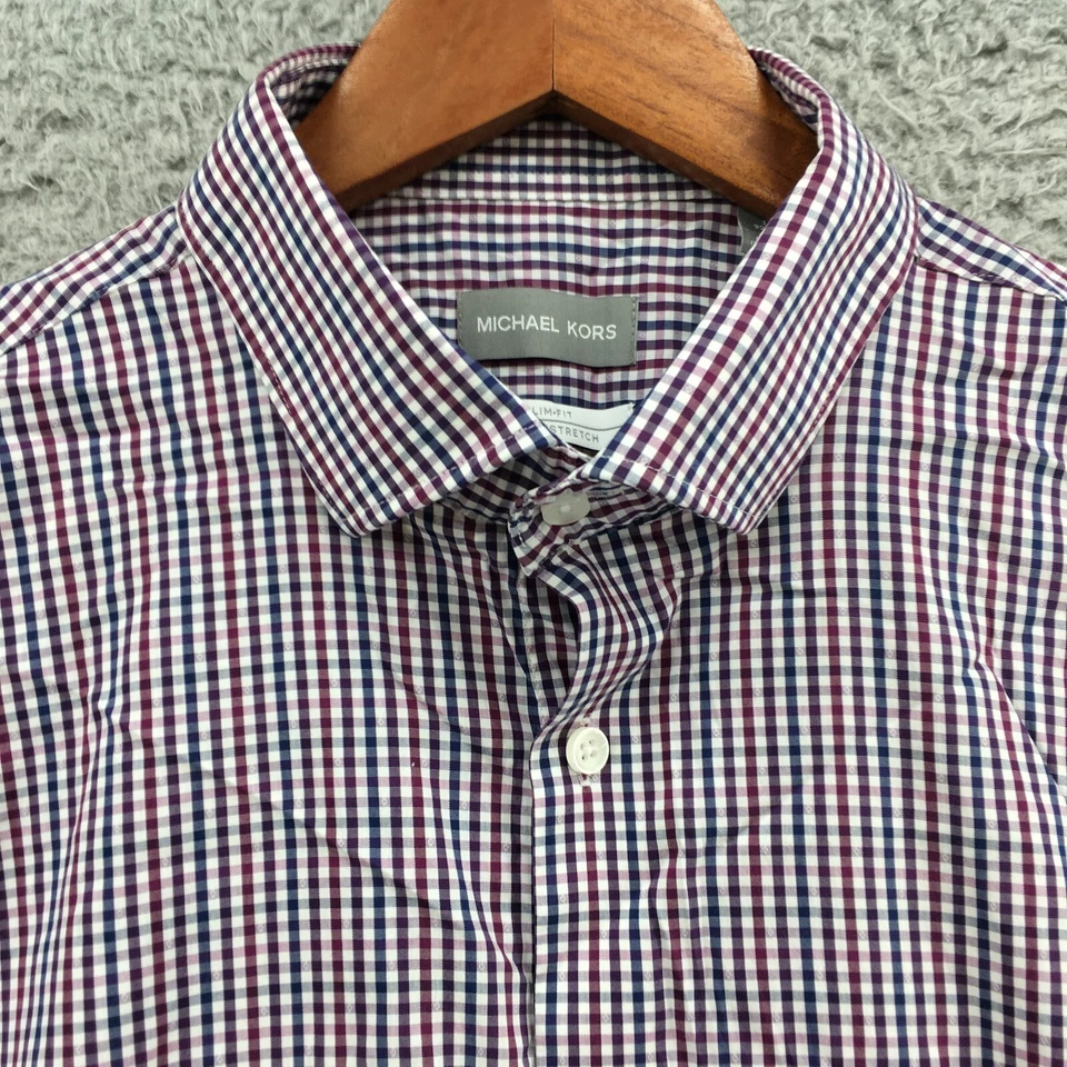 Michael Kors Long Sleeve Shirt Mens XL Red Blue Cotton Blend Slim Fit Button Up - Image 4 of 4