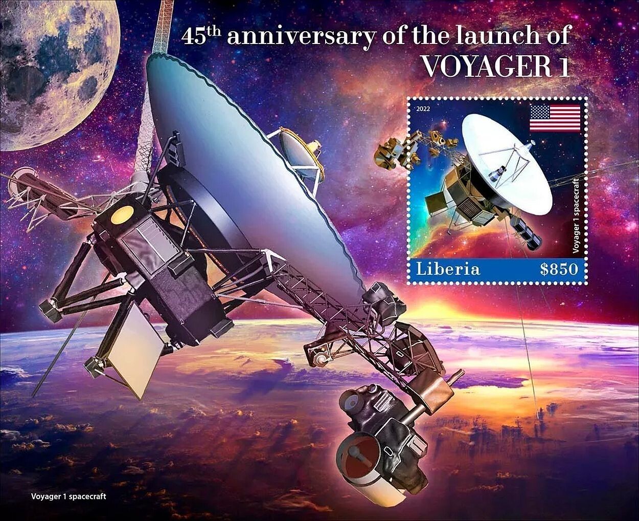 Sonda espacial de exploración planetaria VOYAGER 1 NASA/JPL hoja de sello 1v #2 2022 Liberia