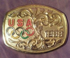 Olympics USA 1988 Belt Buckle Gold Olympic Rings Made in USA 
