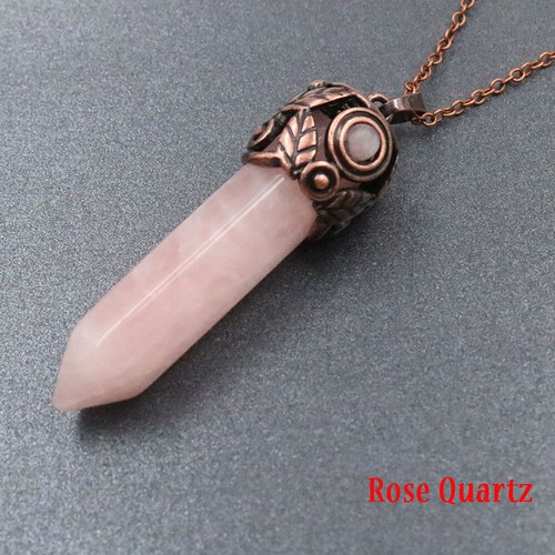Natural Reiki Healing Point Crystal Quartz Stone Pendant Pendulum Necklace - Imagen 17 de 19