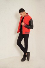 Unisex Varsity Jacket Baseball Letterman Jackets Wool Body Genuine Leather Sleev