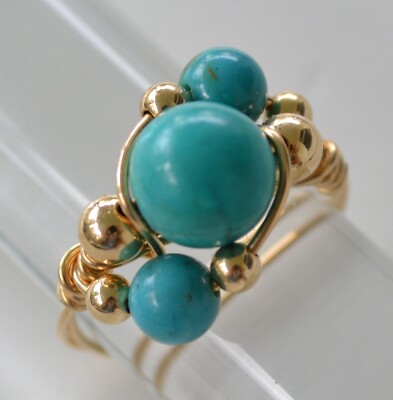 Handmade Wire Wrapped Turquoise Ring In 14k Gold Fill
