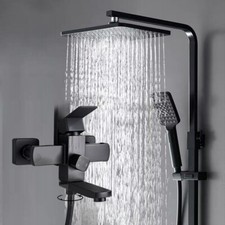 Bathroom Black Waterfall Bath Shower Mixer Tap 3 Way Square Hand Shower Faucet