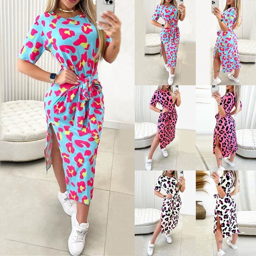 TTFDJG Gestreiftes Langkleid Damen - Elegantes T-Shirt Kleid Mit Gürtel Für Sommer