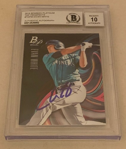 Evan White Mariners signed 2018 Bowman Platinum #TOP93 Card Beckett BGS Auto 10 - Bild 2 von 3
