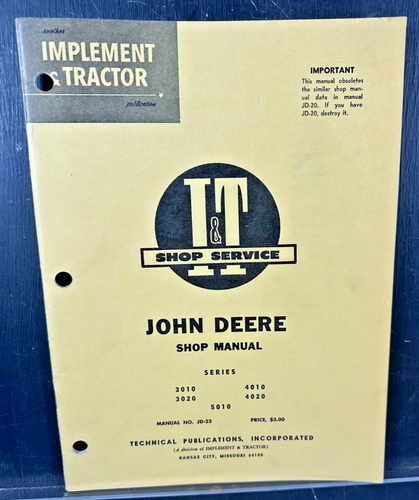 John Deere 3010 3020 4010 4020 5010 Traktor I&T Reparatur Service Werkstatthandbuch JD-23