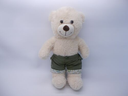 BABW Build a Bear Workshop Cream Teddy Bear 16" Plush Toy Green Shorts - Picture 3 of 10