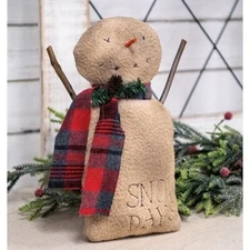 NEW PRIMITIVE SNOWMAN DOLL SNOW DAYS Christmas 4"Wx10"T Tea Stained Winter Craft