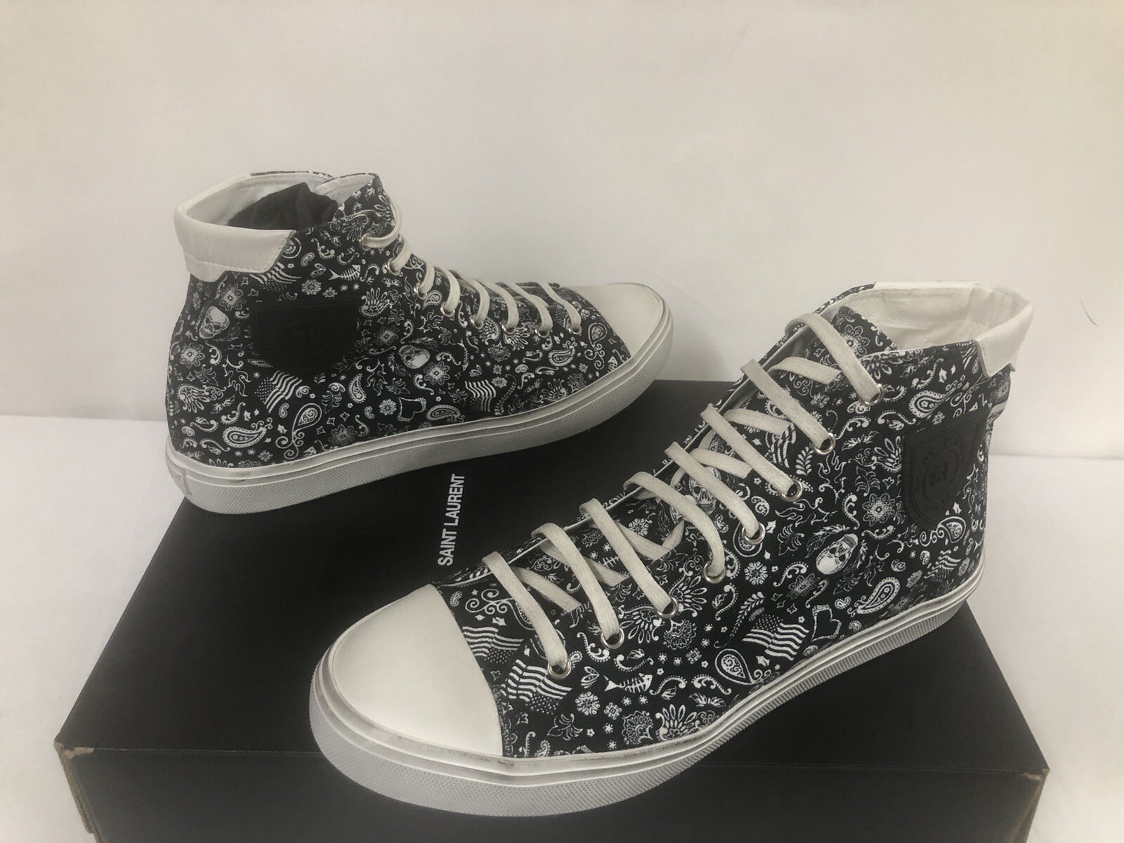 Sneakers alte nuove con scatola Saint Laurent Bedford stampa teschio paisley 41EU 8US $695 00