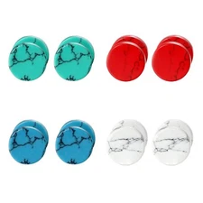 2-8PCS Immitation Marble Barbell Stud Earrings Cheater Fake Ear Plugs Men Women