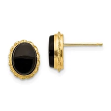 Madi K Kid's  Earrings 14k Yellow Gold  Bezel Onyx Post and Push Back