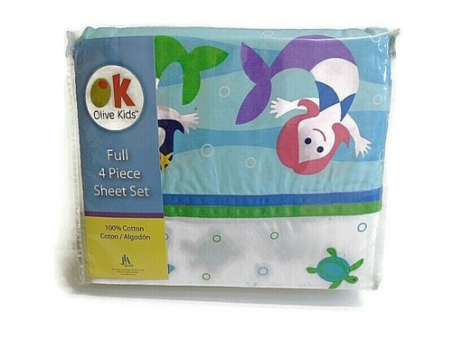 OK Olive Kids Full 4 Piece Mermaids Sheet Set - Picture 1 of 3