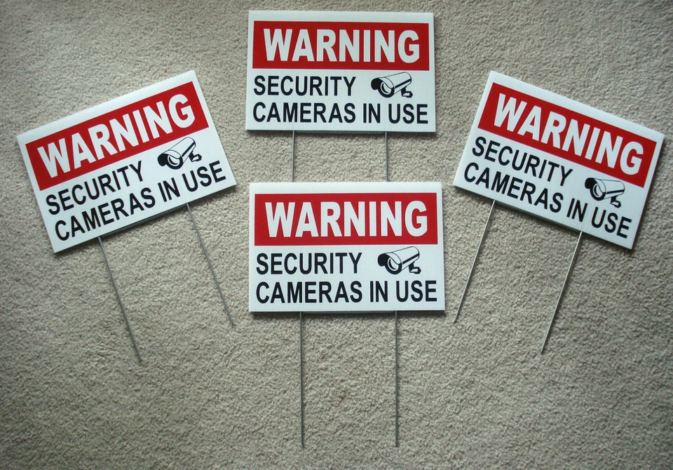 HARRINGTON SIGNS 4 WARNING SECURITY CAMERAS IN USE Coroplast YARD SIGNS 8x12 w/ Stakes Security