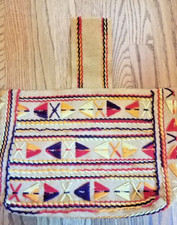 Vintage Hippie Burlap Purse 1970s Fall Colors Yarn Woven
