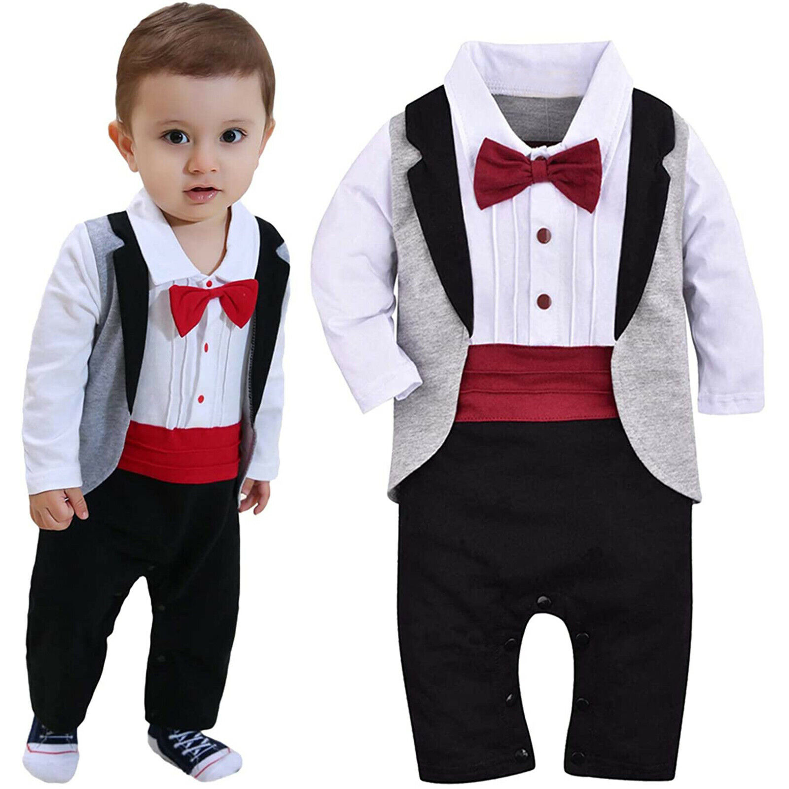 Lovely Newborn Infant Baby Boys Gentleman Romper Jumpsuit Wedding Party Outfits