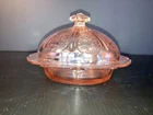 1930s Jeannette Cherry Blossom Pink Depression Glass Butter Dish w/ Dome Lid