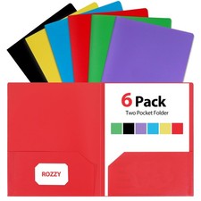 Plastic Folders with Pockets, 6 Pack Document Assorted Colors