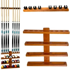 OAK Wall-Mounted Pool Stick Holder, Hardwood 8-Cue Rack, Billiard Accessories