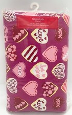 Vinyl Felt BacK Valentine's Day Tablecloth 60x84 Inches Pink  Heart Candy NEW