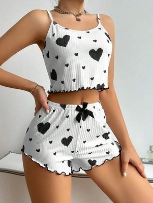 Women's Pajamas Set Sleepwear 2 PCS Short Tank Tops And Shorts S M L White Venti