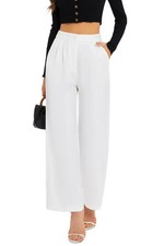 Women's Wide Leg Trousers High Waist Pleated Front Elastic Back Pants White L